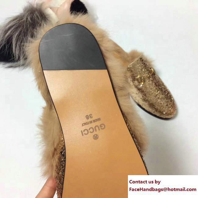 Gucci Princetown Fur Slipper Glitter Gold 2017 - Click Image to Close
