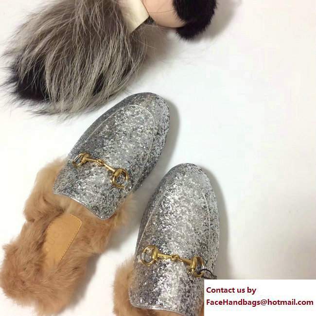 Gucci Princetown Fur Slipper Glitter Silver 2017 - Click Image to Close