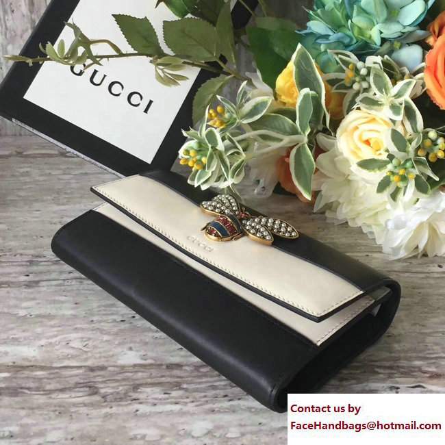 Gucci Queen Margaret Leather Continental Wallet 476064 Black/White 2017