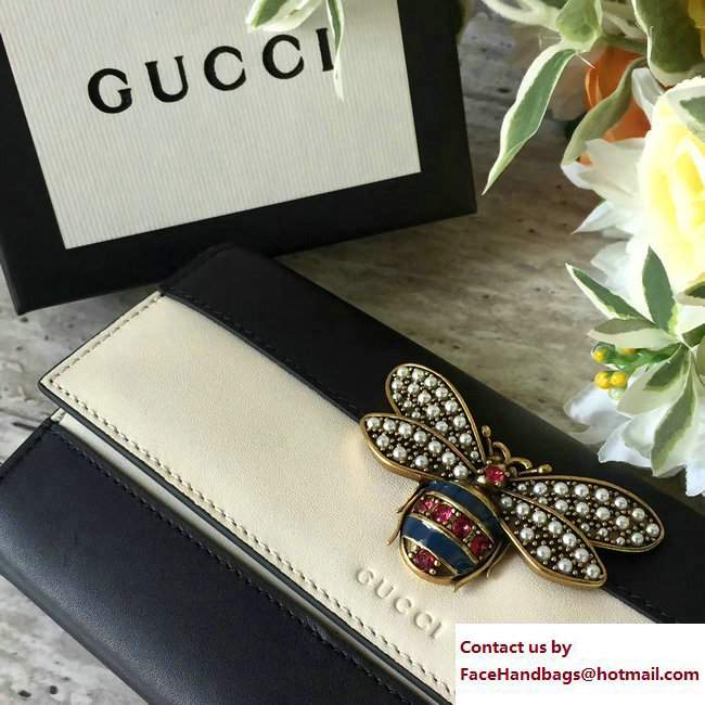 Gucci Queen Margaret Leather Continental Wallet 476064 Black/White 2017 - Click Image to Close