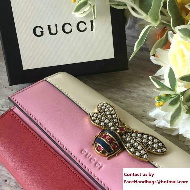 Gucci Queen Margaret Leather Continental Wallet 476064 White/Pink/Red 2017