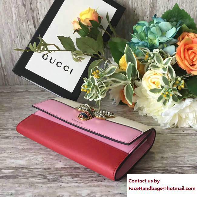 Gucci Queen Margaret Leather Continental Wallet 476064 White/Pink/Red 2017