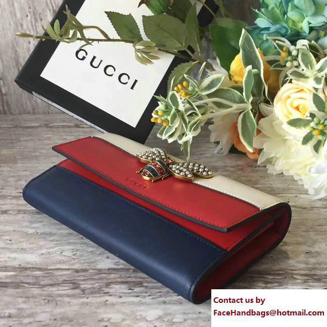 Gucci Queen Margaret Leather Continental Wallet 476064 White/Red/Blue 2017