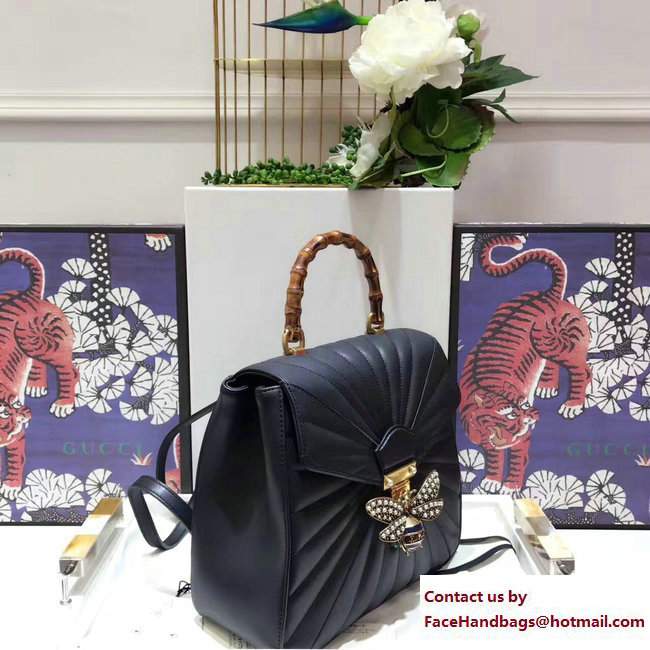 Gucci Queen Margaret Quilted Leather Metal Bee Backpack 476664 Black 2017 - Click Image to Close