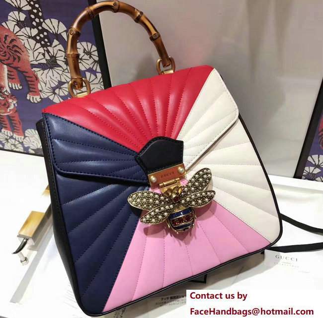 Gucci Queen Margaret Quilted Leather Metal Bee Backpack 476664 Blue/Red/Pink/White 2017 - Click Image to Close