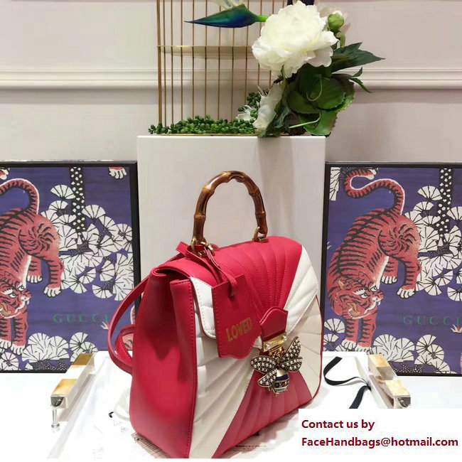 Gucci Queen Margaret Quilted Leather Metal Bee Backpack 476664 Red/White 2017 - Click Image to Close