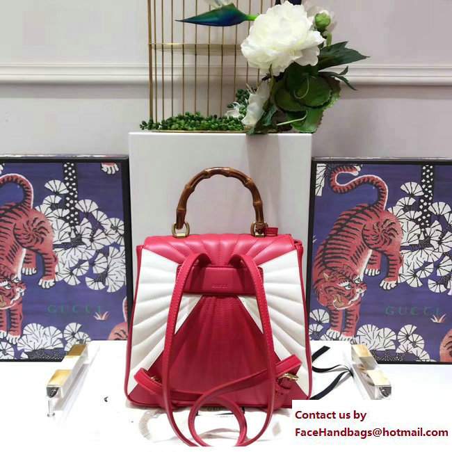 Gucci Queen Margaret Quilted Leather Metal Bee Backpack 476664 Red/White 2017 - Click Image to Close