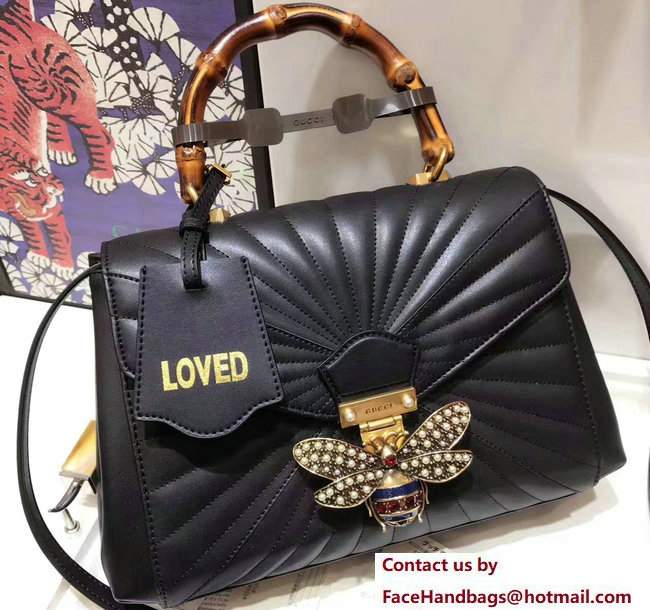 Gucci Queen Margaret Quilted Leather Metal Bee Top Handle Medium Bag 476531 Black 2017 - Click Image to Close