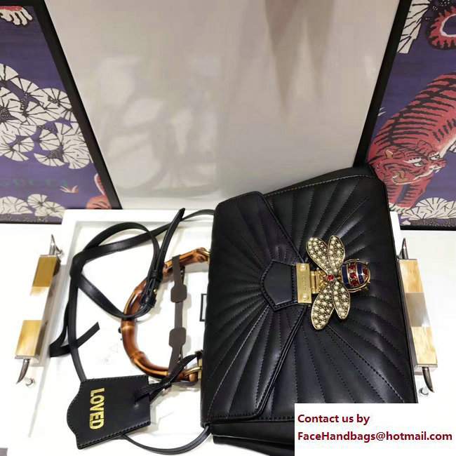 Gucci Queen Margaret Quilted Leather Metal Bee Top Handle Medium Bag 476531 Black 2017