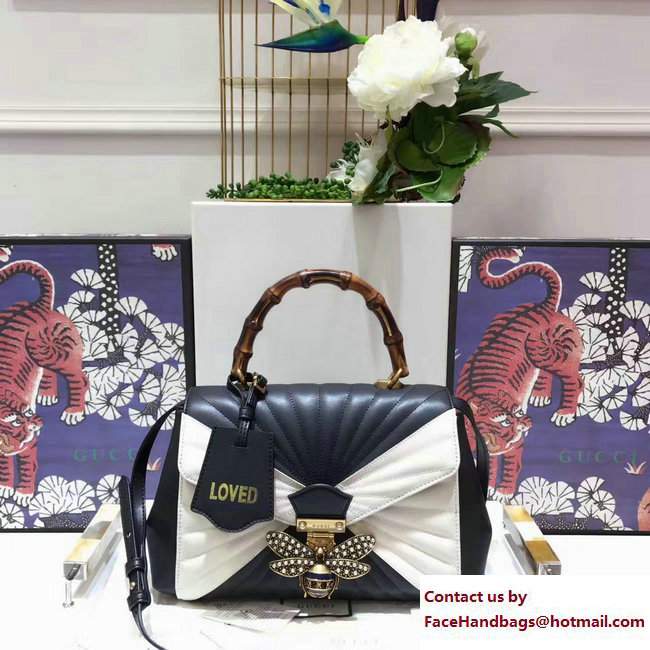 Gucci Queen Margaret Quilted Leather Metal Bee Top Handle Medium Bag 476531 Black/White 2017 - Click Image to Close