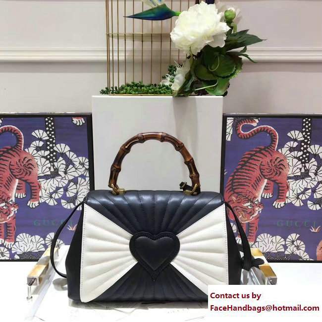 Gucci Queen Margaret Quilted Leather Metal Bee Top Handle Medium Bag 476531 Black/White 2017 - Click Image to Close