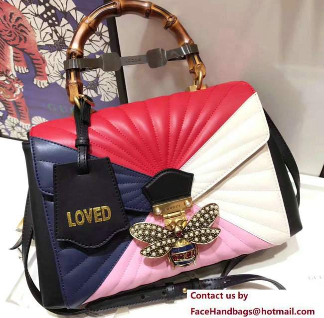 Gucci Queen Margaret Quilted Leather Metal Bee Top Handle Medium Bag 476531 Blue/Red/Pink/White 2017 - Click Image to Close