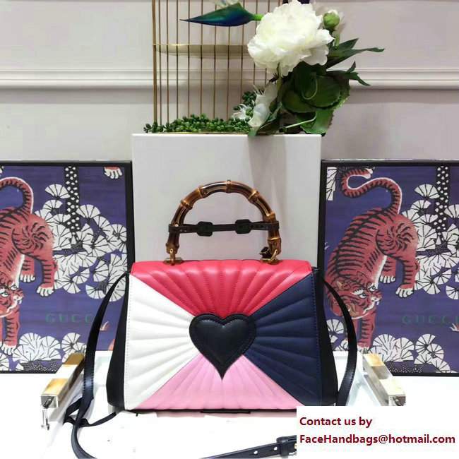 Gucci Queen Margaret Quilted Leather Metal Bee Top Handle Medium Bag 476531 Blue/Red/Pink/White 2017 - Click Image to Close