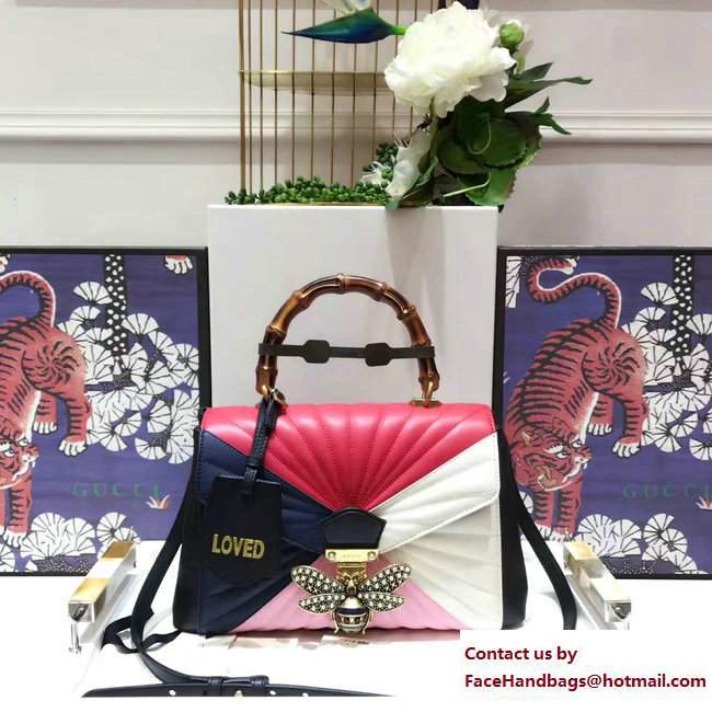 Gucci Queen Margaret Quilted Leather Metal Bee Top Handle Medium Bag 476531 Blue/Red/Pink/White 2017