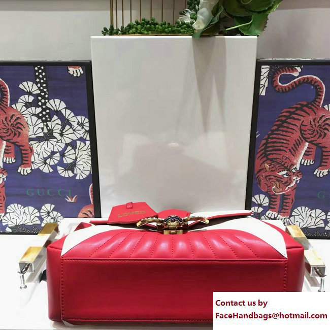 Gucci Queen Margaret Quilted Leather Metal Bee Top Handle Medium Bag 476531 Red/White 2017 - Click Image to Close