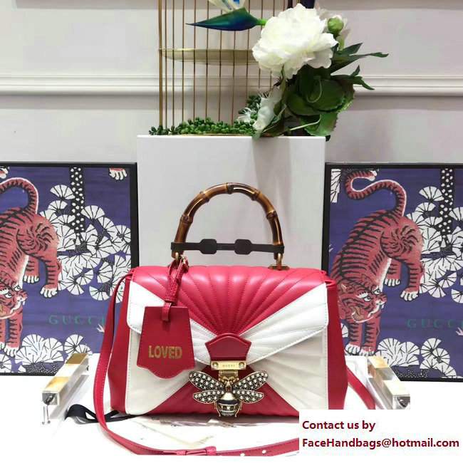 Gucci Queen Margaret Quilted Leather Metal Bee Top Handle Medium Bag 476531 Red/White 2017