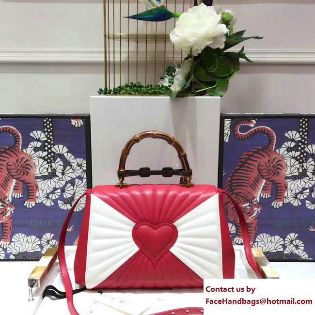 Gucci Queen Margaret Quilted Leather Metal Bee Top Handle Medium Bag 476531 Red/White 2017 - Click Image to Close