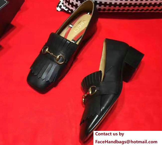 Gucci Snake Fringe Square Toe Horsebit Loafers Black 2017 - Click Image to Close