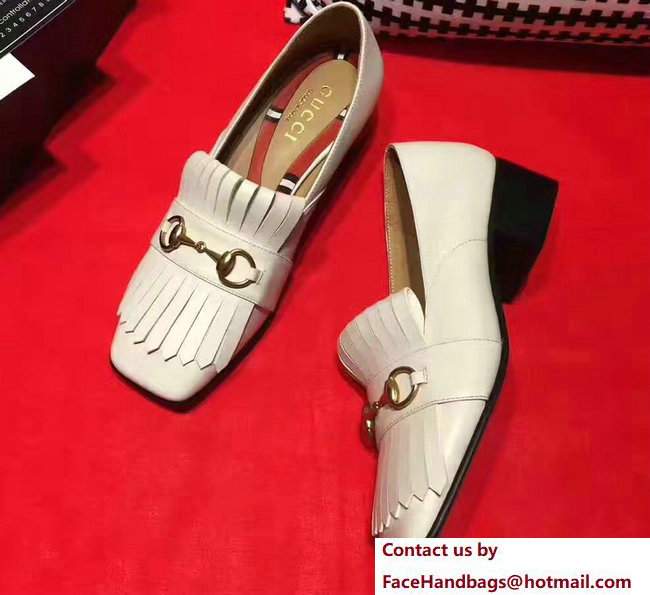 Gucci Snake Fringe Square Toe Horsebit Loafers White 2017