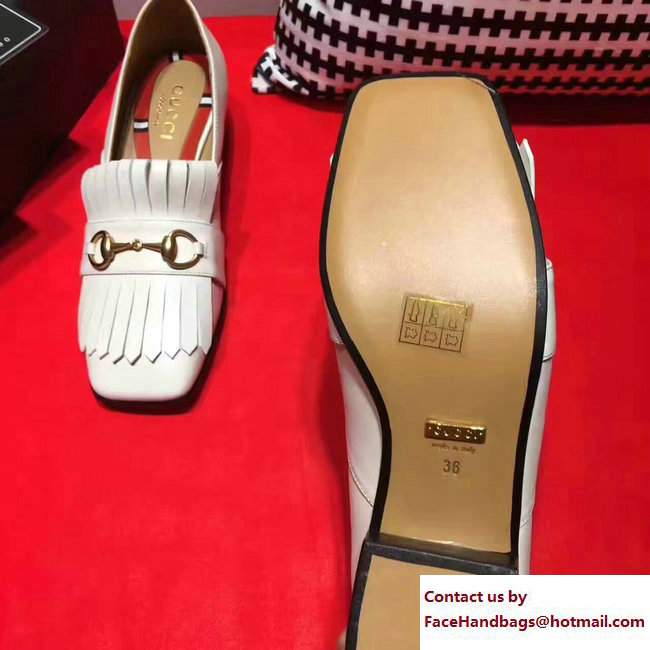 Gucci Snake Fringe Square Toe Horsebit Loafers White 2017 - Click Image to Close