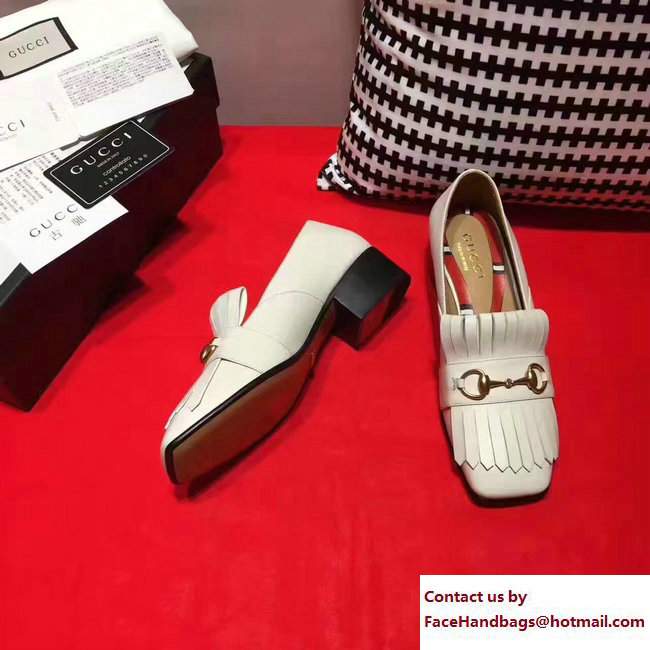 Gucci Snake Fringe Square Toe Horsebit Loafers White 2017 - Click Image to Close