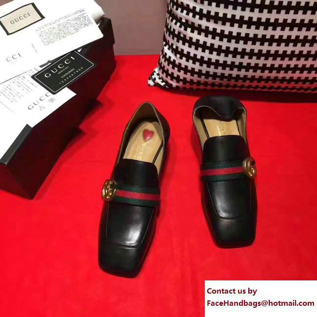 Gucci Square Toe Double G Web Loafers 423537 Black 2017 - Click Image to Close