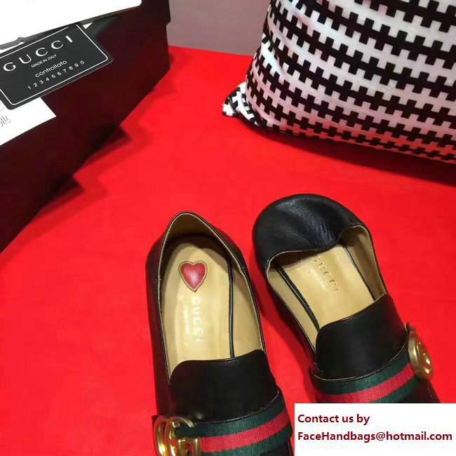 Gucci Square Toe Double G Web Loafers 423537 Black 2017 - Click Image to Close