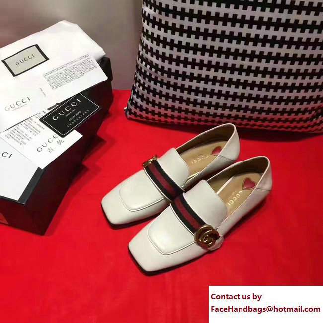 Gucci Square Toe Double G Web Loafers 423537 White 2017 - Click Image to Close