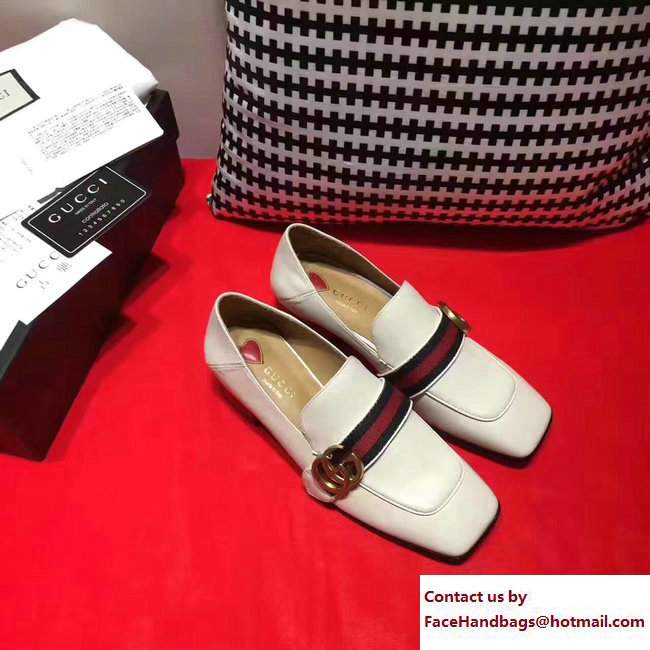 Gucci Square Toe Double G Web Loafers 423537 White 2017 - Click Image to Close