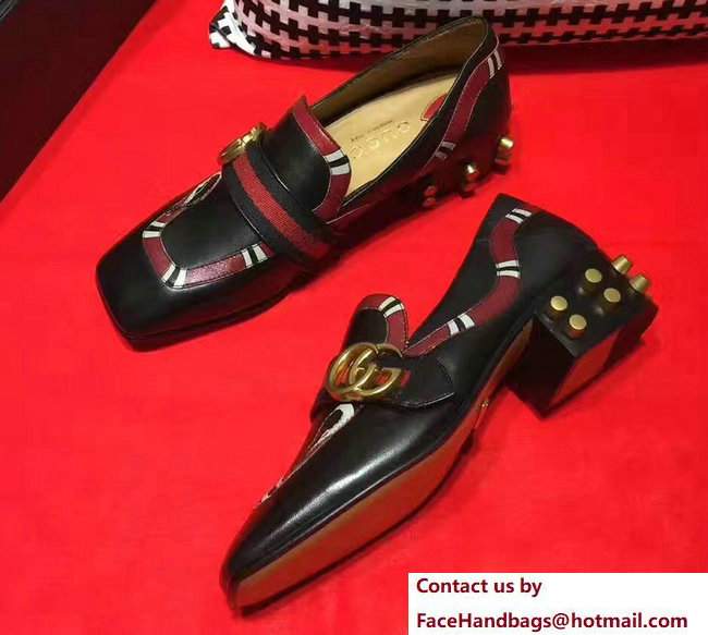 Gucci Studded and Snake Square Toe Double G Web Loafers Black 2017 - Click Image to Close