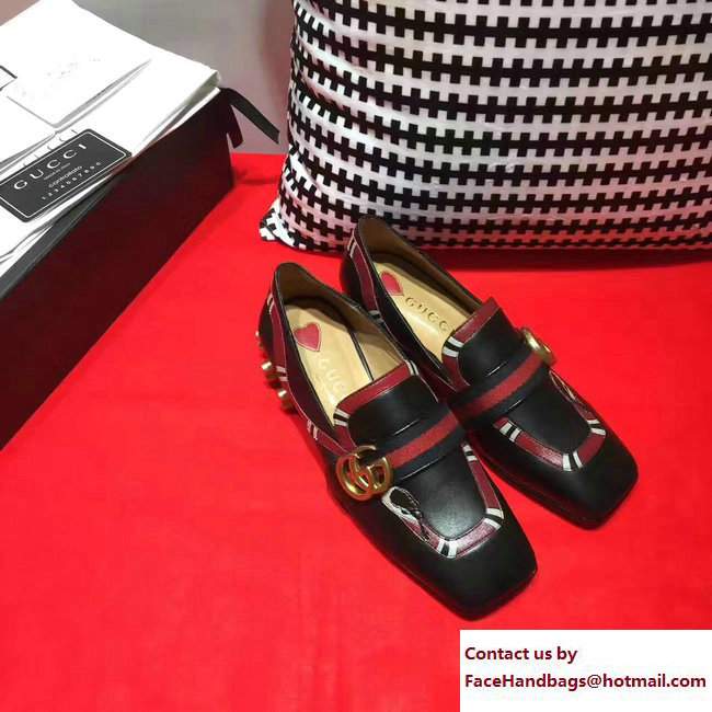 Gucci Studded and Snake Square Toe Double G Web Loafers Black 2017