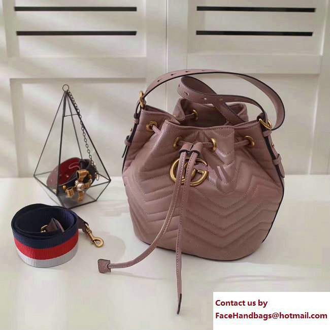 Gucci Sylvie Web Strap GG Marmont Chevron Quilted Leather Bucket Bag 476674 Nude 2017 - Click Image to Close