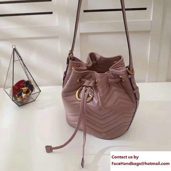 Gucci Sylvie Web Strap GG Marmont Chevron Quilted Leather Bucket Bag 476674 Nude 2017 - Click Image to Close
