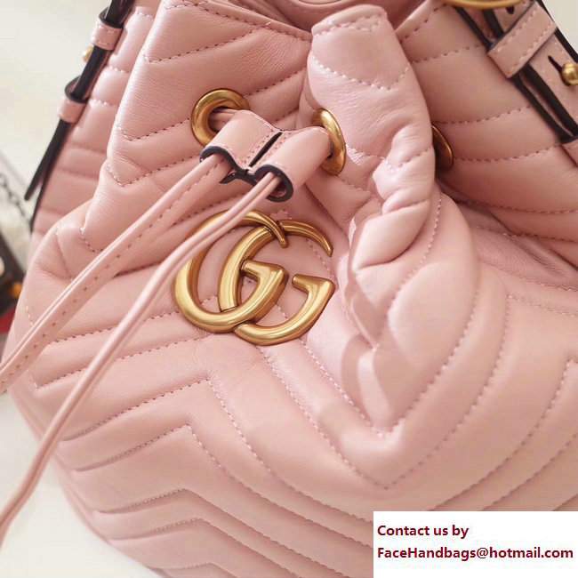Gucci Sylvie Web Strap GG Marmont Chevron Quilted Leather Bucket Bag 476674 Pink 2017 - Click Image to Close