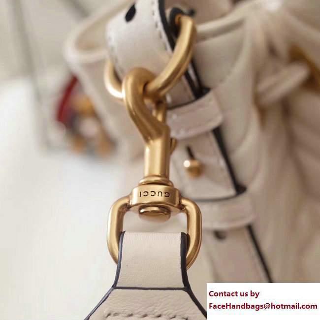 Gucci Sylvie Web Strap GG Marmont Chevron Quilted Leather Bucket Bag 476674 White 2017 - Click Image to Close