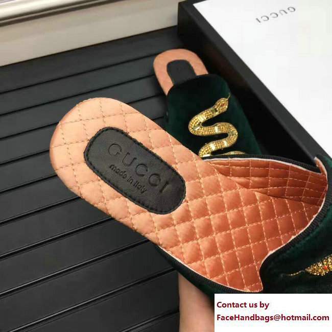 Gucci Velvet Crystal Embroidered Snake Evening Men's Slippers 464340 Green 2017