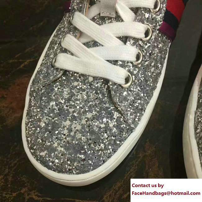 Gucci Web Ace Glitter Sneakers 475213 Silver 2017
