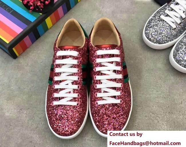 Gucci Web Ace Glitter Sneakers 475213 rosy 2017 - Click Image to Close