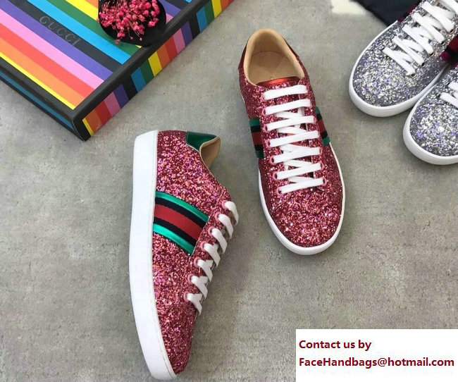 Gucci Web Ace Glitter Sneakers 475213 rosy 2017