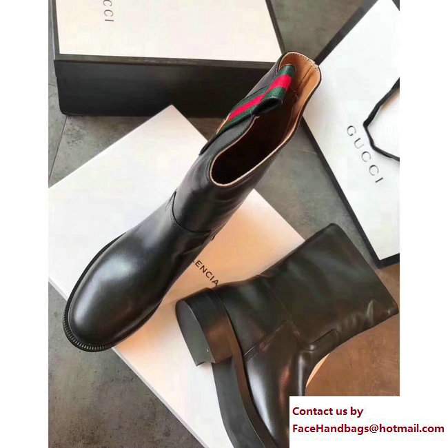 Gucci Web Bee Leather Ankle Boots 450629 Black 2017 - Click Image to Close