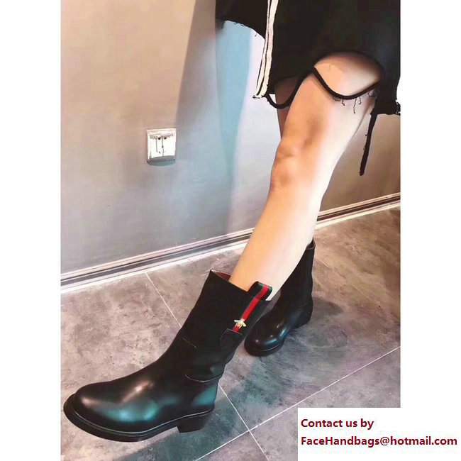 Gucci Web Bee Leather Ankle Boots 450629 Black 2017 - Click Image to Close