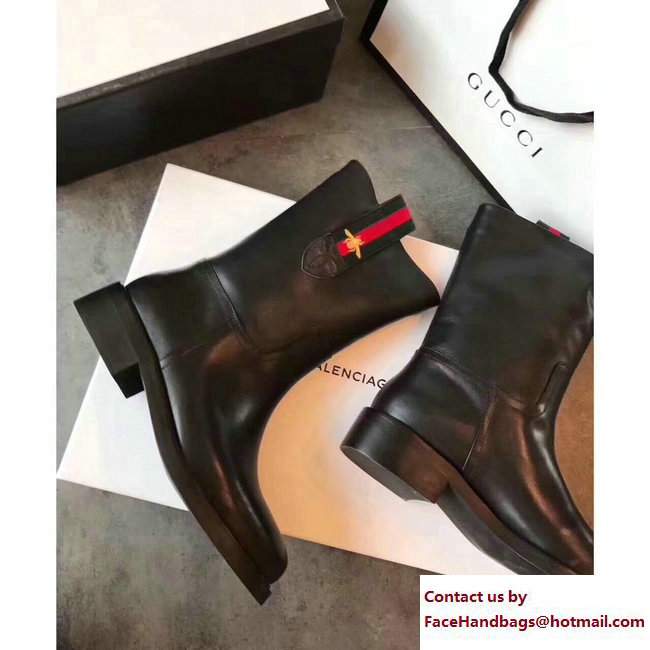 Gucci Web Bee Leather Ankle Boots 450629 Black 2017