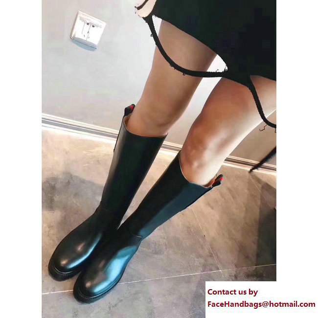 Gucci Web Bee Leather Knee Boots Black 2017