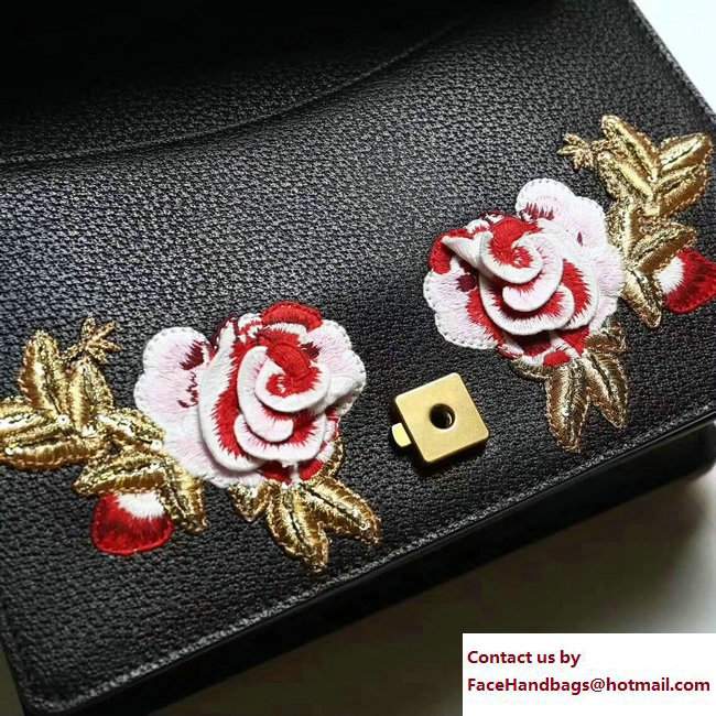 Gucci Web Embroidered Floral Dionysus Leather Shoulder Medium Bag 403348/400235 Black 2017 - Click Image to Close