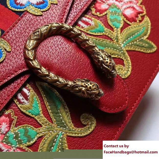 Gucci Web Embroidered Floral Dionysus Leather Shoulder Medium Bag 403348/400235 Red 2017