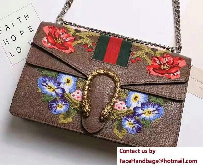 Gucci Web Embroidered Floral Dionysus Leather Shoulder Small Bag 400249 Coffee 2017 - Click Image to Close
