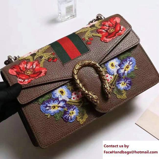 Gucci Web Embroidered Floral Dionysus Leather Shoulder Small Bag 400249 Coffee 2017 - Click Image to Close