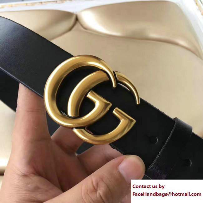 Gucci Width 38mm Double G Buckle Belt black with gold hardware - Click Image to Close