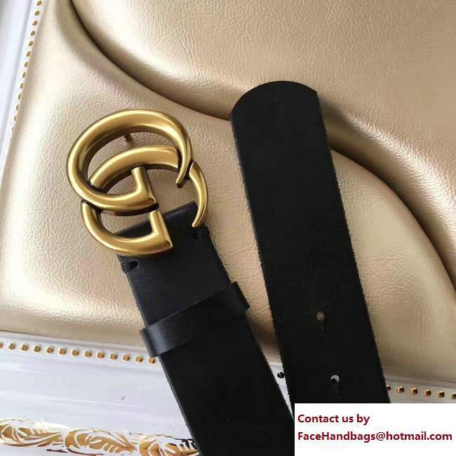 Gucci Width 38mm Double G Buckle Belt black with gold hardware - Click Image to Close