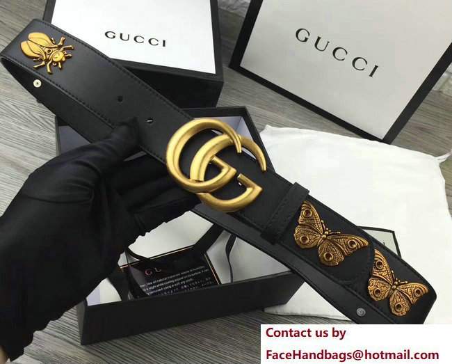 Gucci Width 40mm Metal Animal Insects Studs Double G Buckle Belt 405626 Black